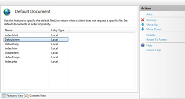 تنظيم Default Document